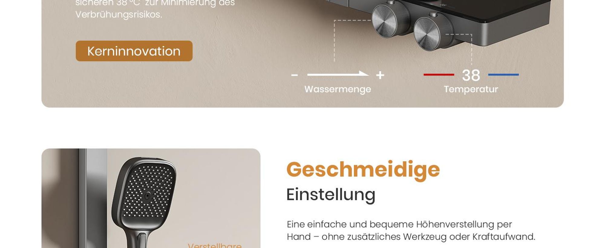 EMKE Duschsystem mit Thermostat prämiertes Design Duschsäule Matt Anthrazit 360×240mm eckiger Regendusche, Wassermengenregler, Badewannenauslauf F29