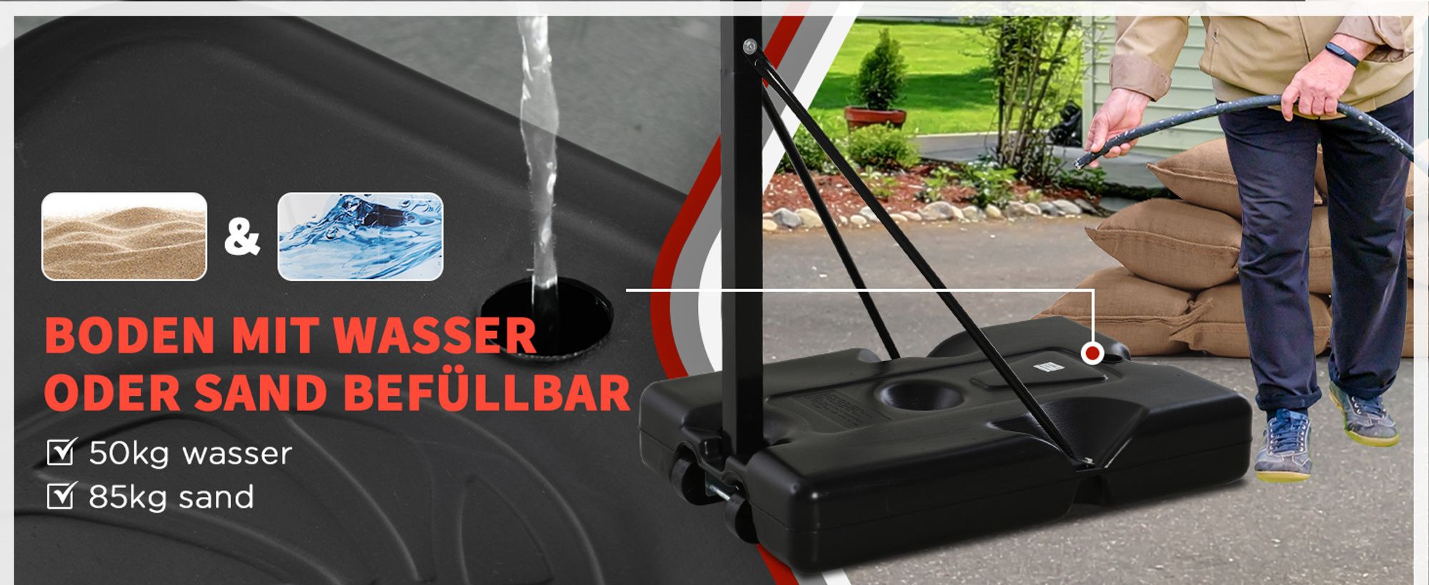HOMCOM Mobiler Basketballständer Basketballkorb höhenverstellbar 255–305 cm