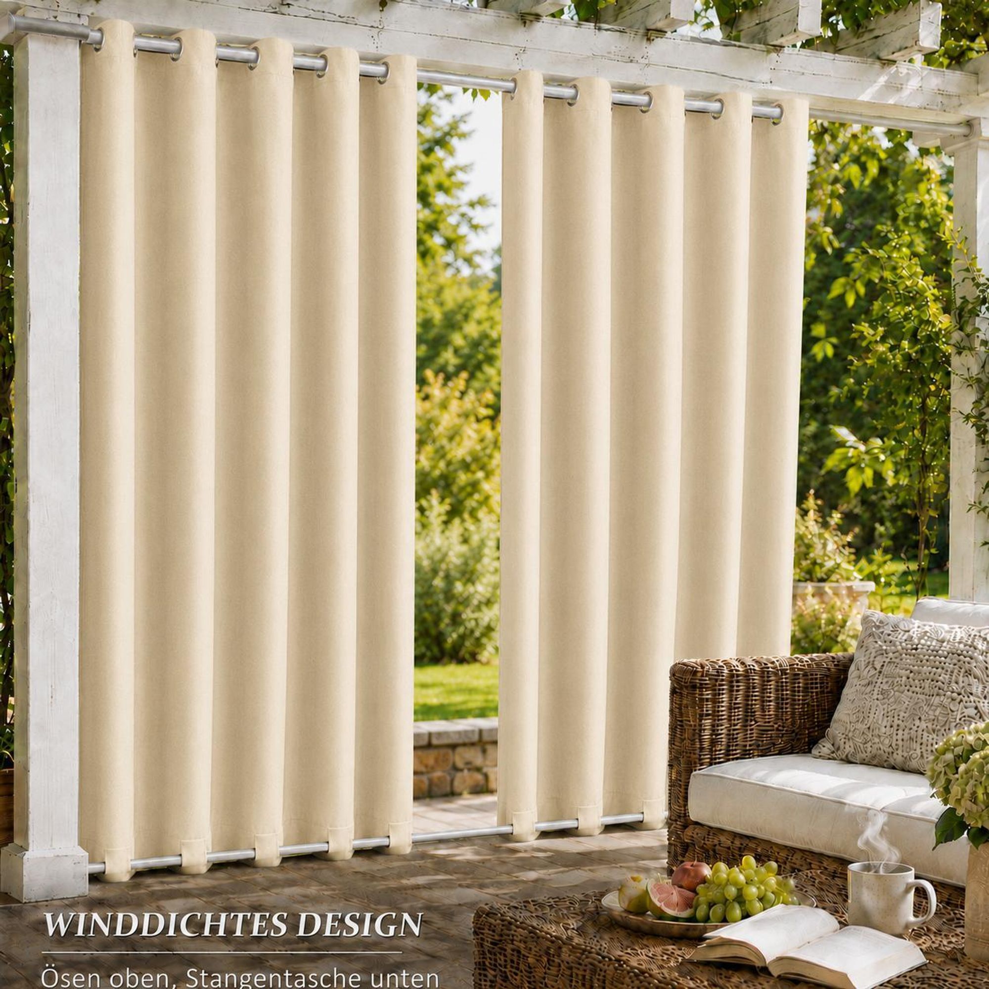 1x Garden Outdoor Vorhang Wetterfest Mit ösen Wasserdicht Sichtschutz UV-Schutz für Balkon Terrasse Patio Pavillon, 132x243cm, Beige