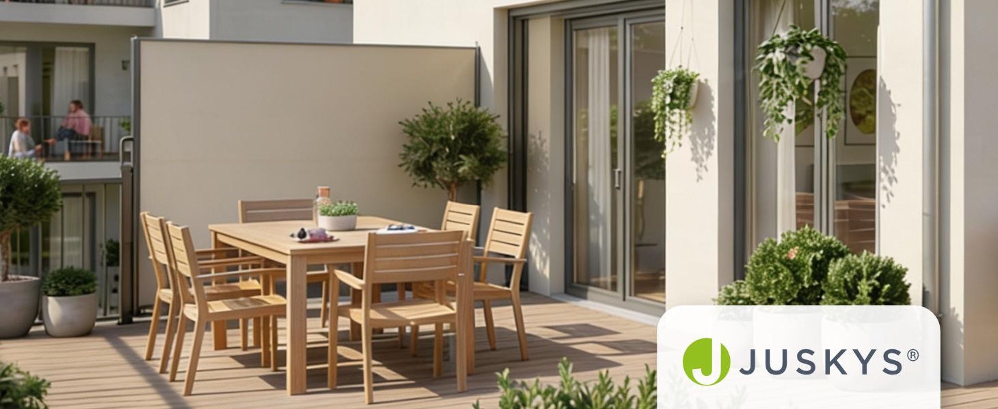 Juskys Seitenmarkise Dubai 500 x 180 cm ausziehbar blickdicht, Sichtschutz & Windschutz für Balkon & Terrasse, Seitenrollo mit Wandhalterung - beige