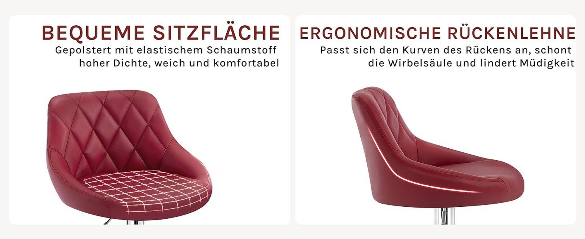 WOLTU 2er Set Barhocker Barstuhl leichte reinige Kunstleder, Gute gepolsterte Sitzfläche, Höhenverstellbar 360° Drehbar, Farbwahl, Bordeaux