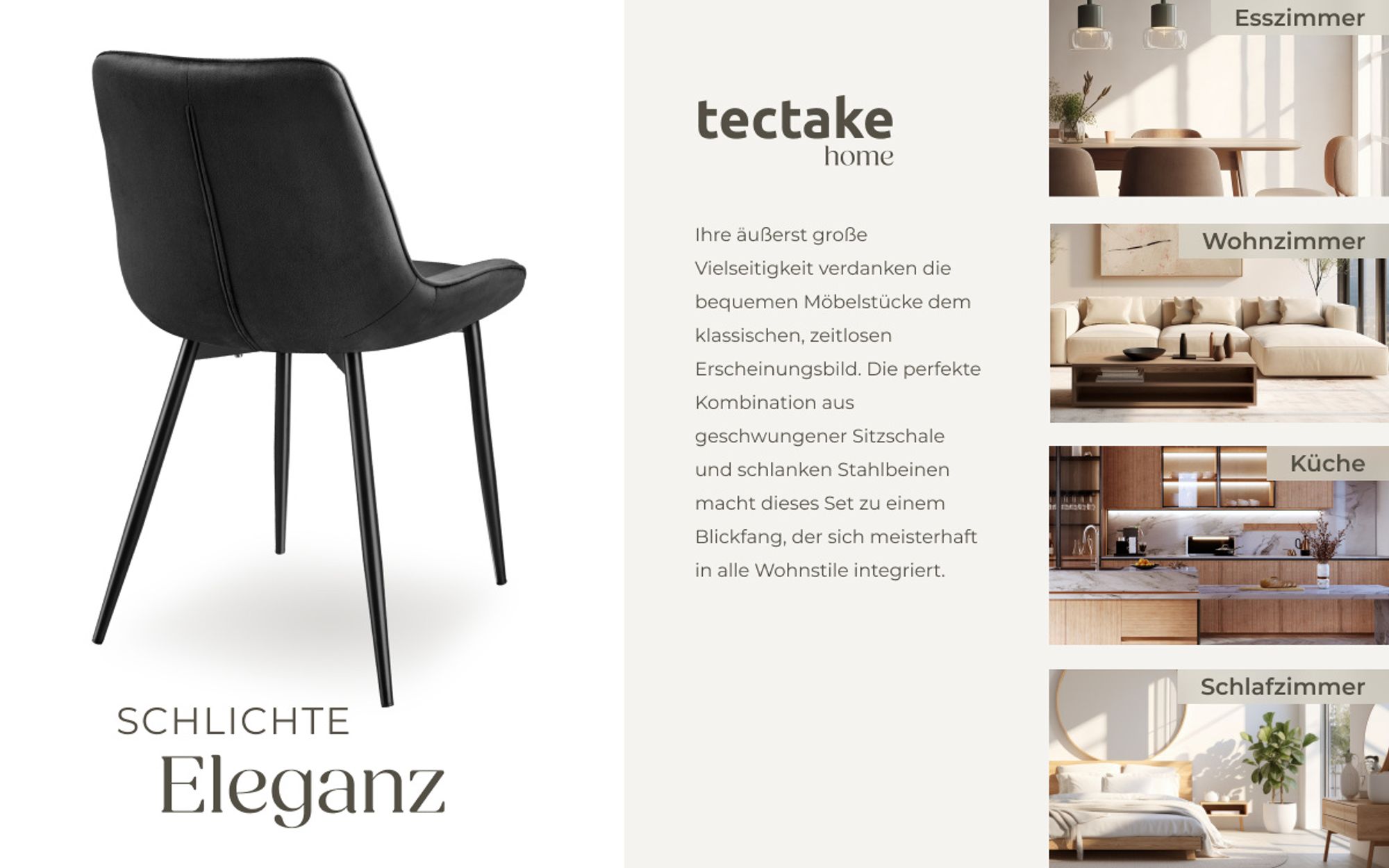 tectake® Set Stuhl Monroe gepolstert, in Samtoptik 48 x 59 x 82,5 cm