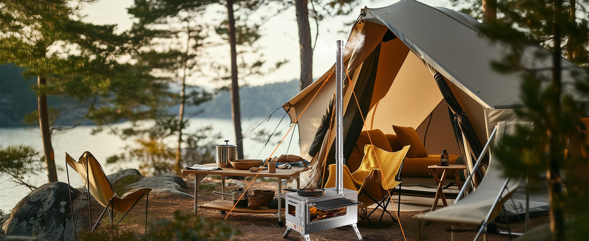 unho Edelstahl Outdoor-Holzofen, Camping-Holzofen, tragbarer Zeltofen, Zeltheizofen, faltbar, Kocher Notofen Herd Heizung Outdoor