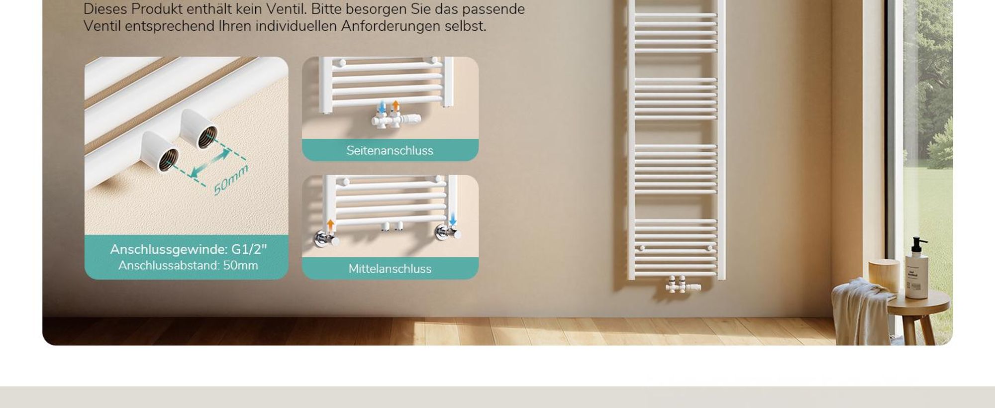 EMKE Badheizkörper Handtuchtrockner Heizkörper 40x100cm 356 Watt Leistung Weiß Bad-Heizkörper Mittelanschluss Heizung ohne Heizstab