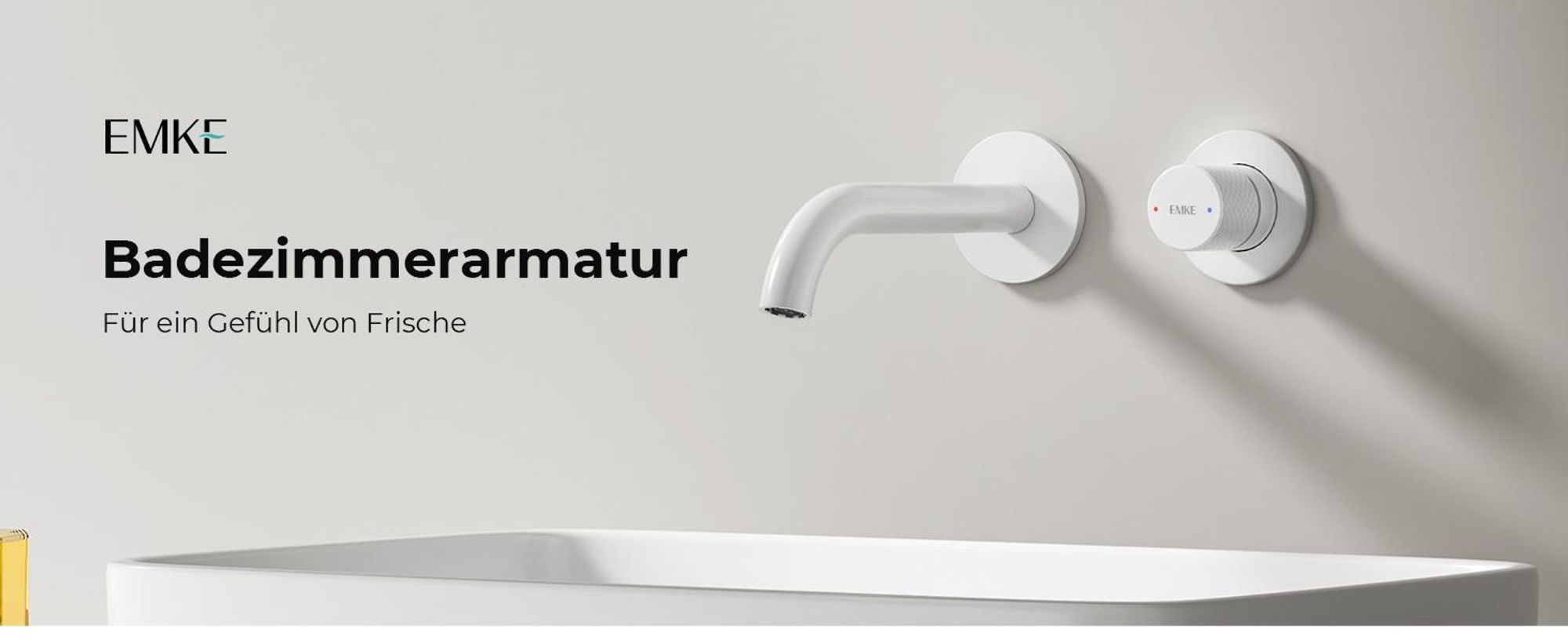 EMKE Unterputz Wandarmatur, 360° schwenkbar, 2-Loch Badarmatur aus Messing, Wandmontage für Waschbecken,288 x 210 x 70mm,Weiß