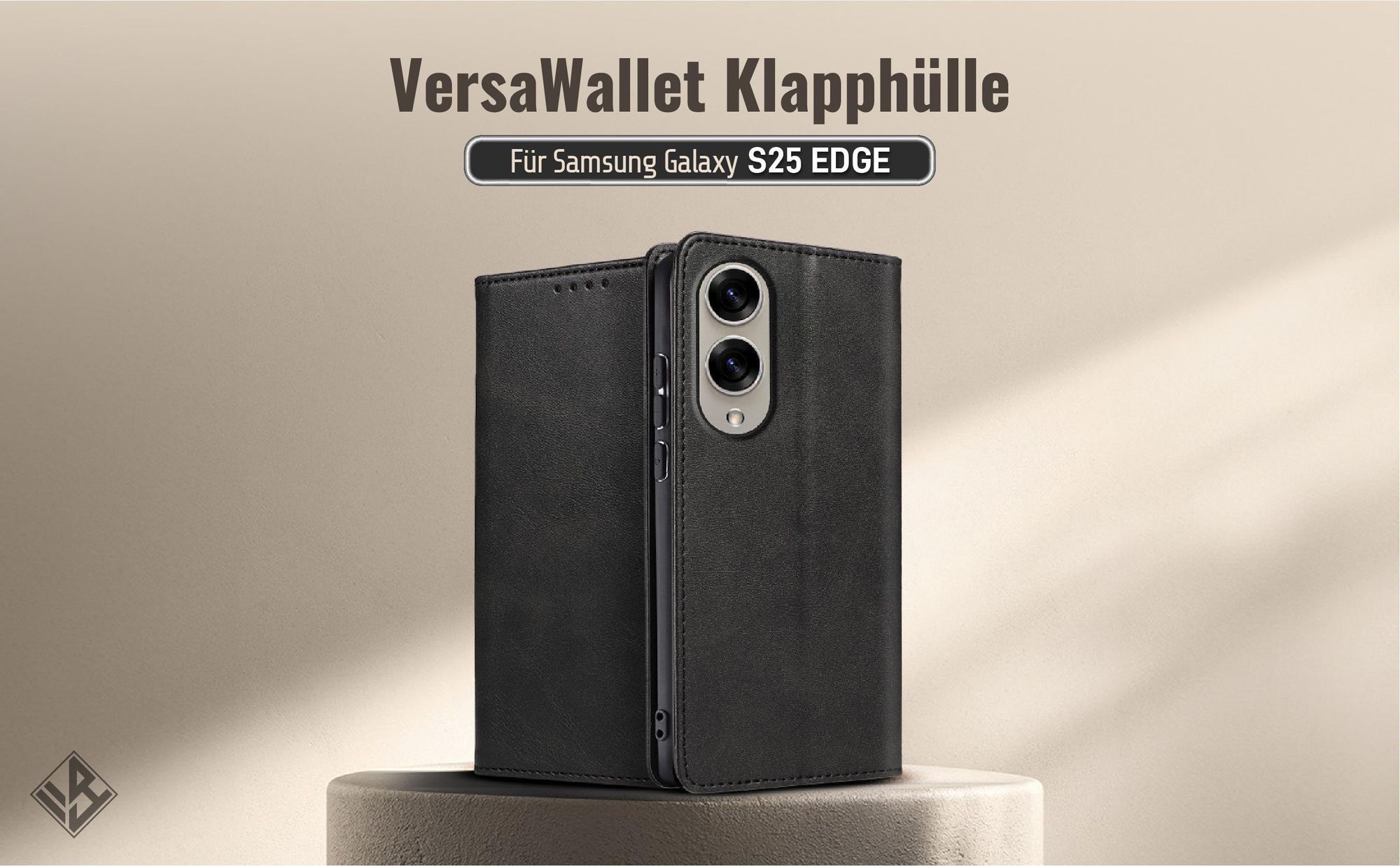 Schwarze Klapphülle für das Samsung Galaxy S25 Edge mit Wallet-Funktion
