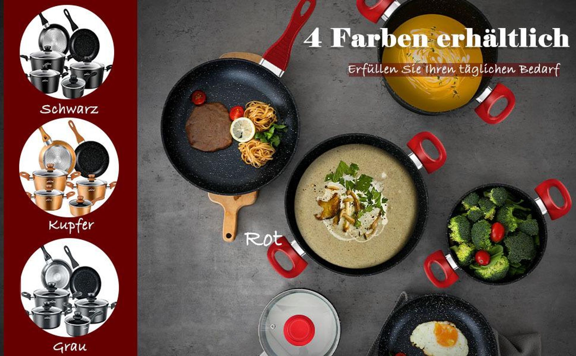Topfset Induktion 15-Tlg Topfset Pfannenset Kochtopfset, Aluminium Antihaft-beschichtete Töpfe & pfannen,Cookware-Schwarz(HLCW15BK)