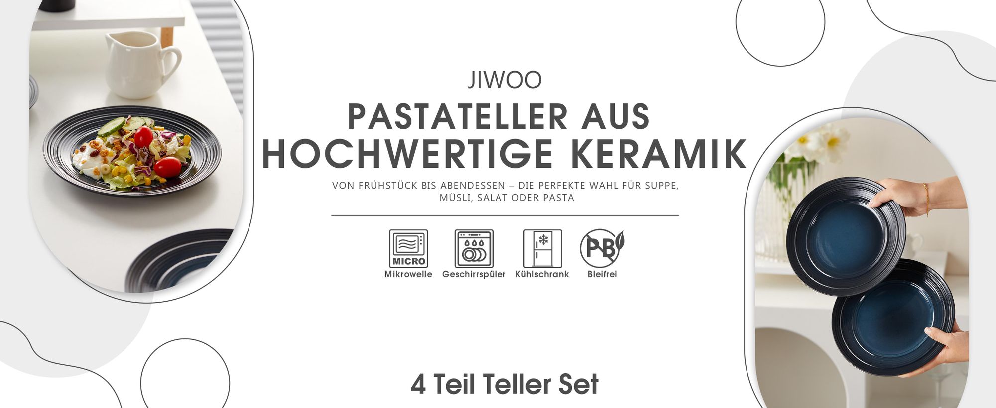 Teller set 4er Ø21,4 cm Dessertteller Speiseteller Steakteller Flachteller set für 4 Personen Keramik Plate Mikrowellen- und Spülmaschinenfest