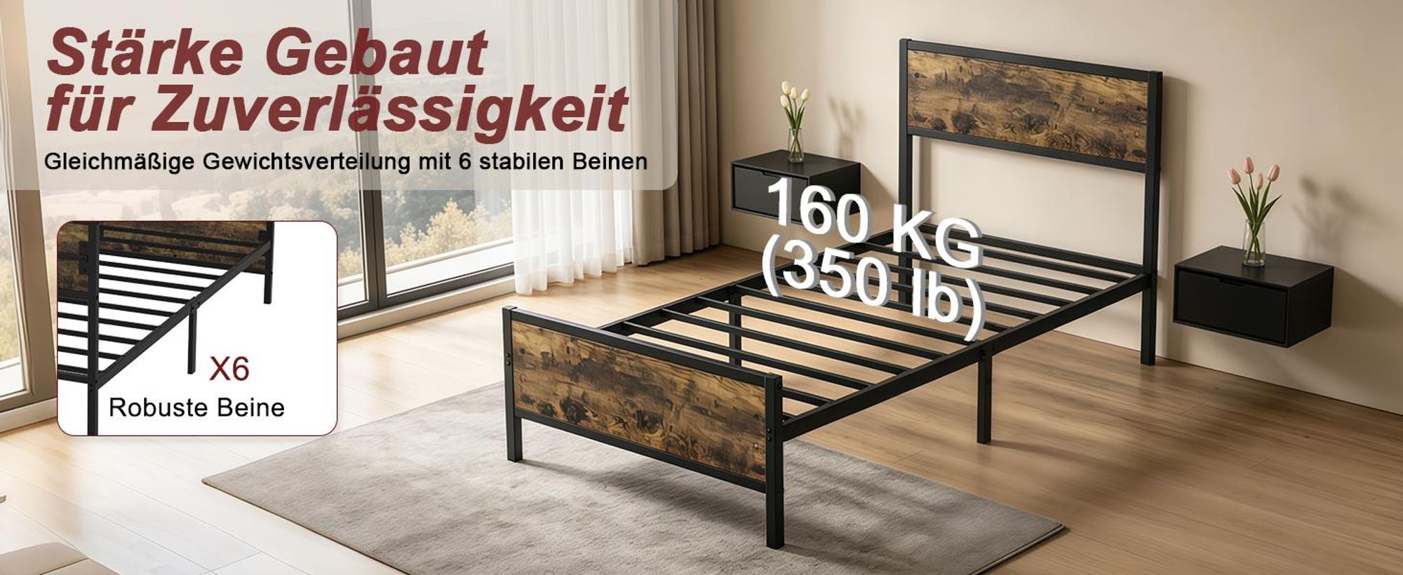 Bett mit Lattenrost 90x200 140x200 cm Einzelbett/Doppelbett Gästebett mit Kopfteil Metall Bettgestell