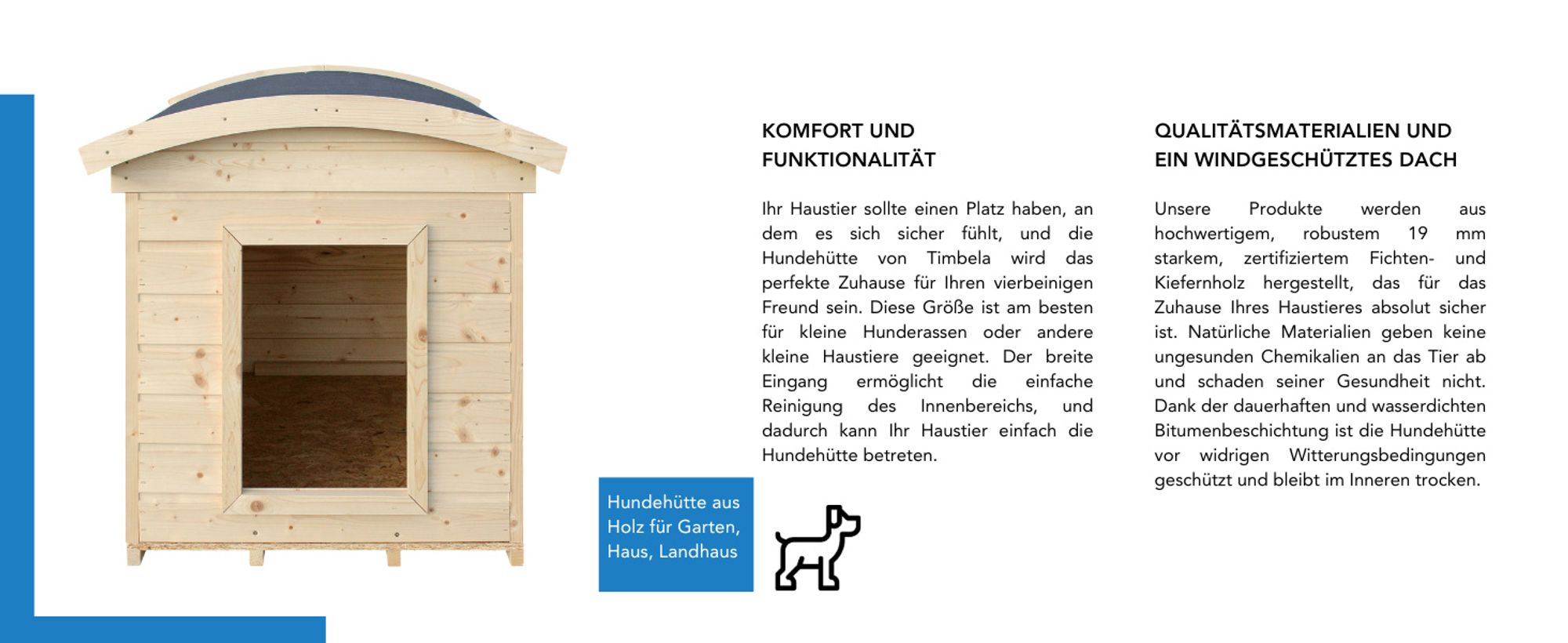 Hundehütte Outdoor kleine Hunde – Hundehaus Holz für Kleiner Rassen, wasserfestes Dach 87 x 102 x H84 cm, Größe S, Timbela M405-1