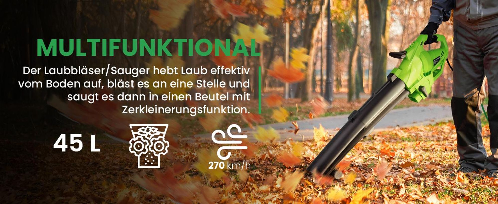 Elektro Laubbläser Laubsauger Blätterbläse mit Schredder Häcksler Staubsauger