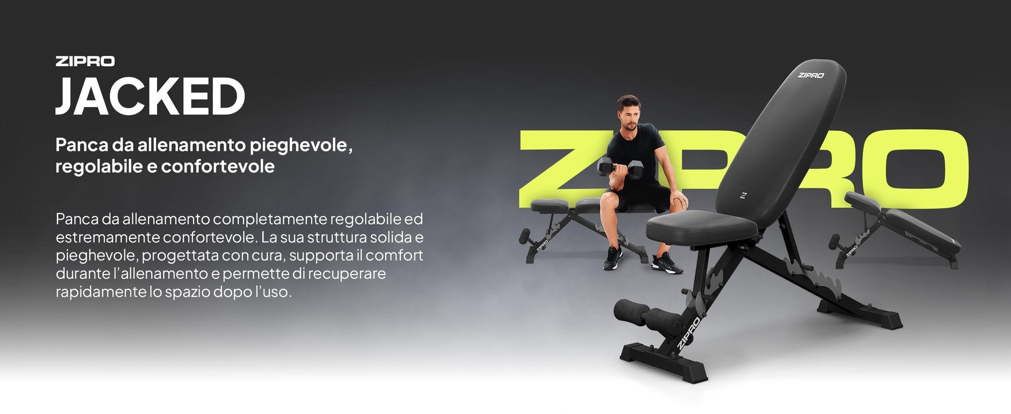 Panca pesi pieghevole Zipro Profi Jacked – Panca inclinata regolabile e panca negativa (7+3 livelli) Imbottitura extra spessa Panca da allenamento resistente per la casa
