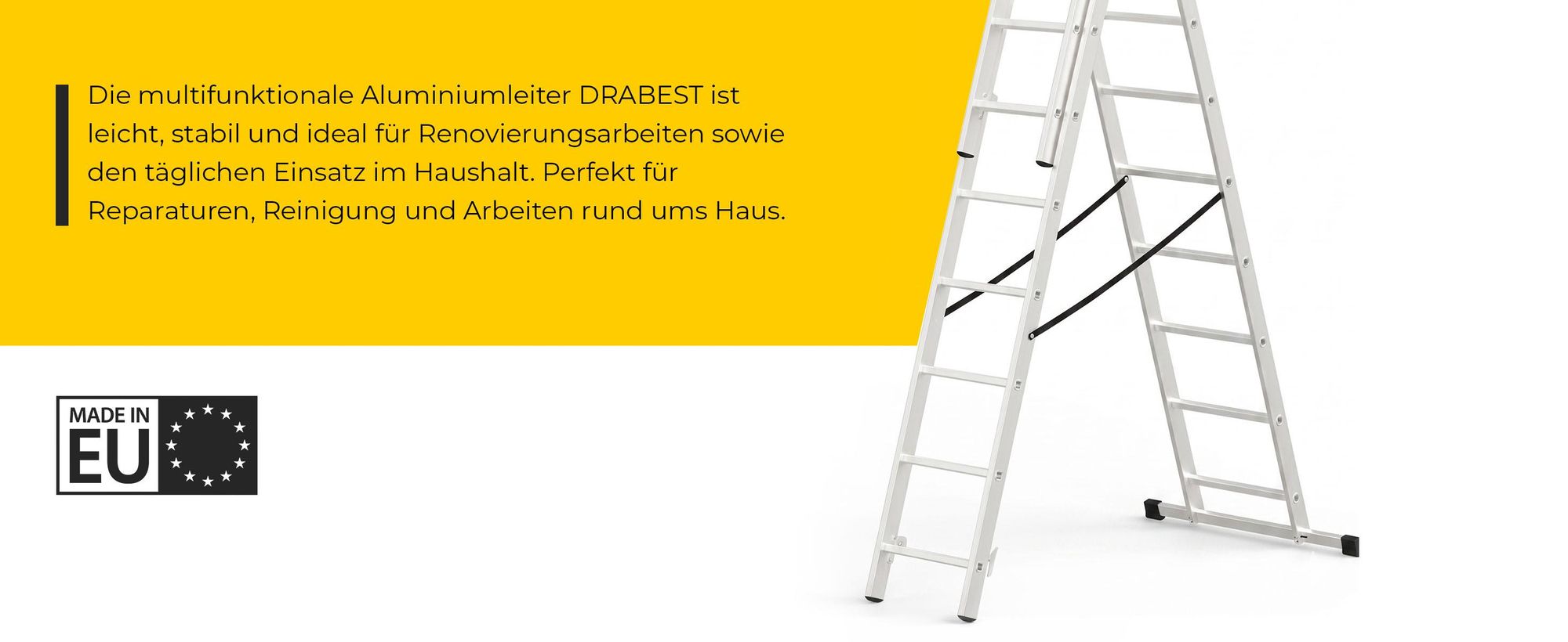 Drabest | Leiter - Trittleiter 3x9 Stufen - Klappleiter - Tragfähigkeit 150kg - Alu Leiter - Treppenleiter