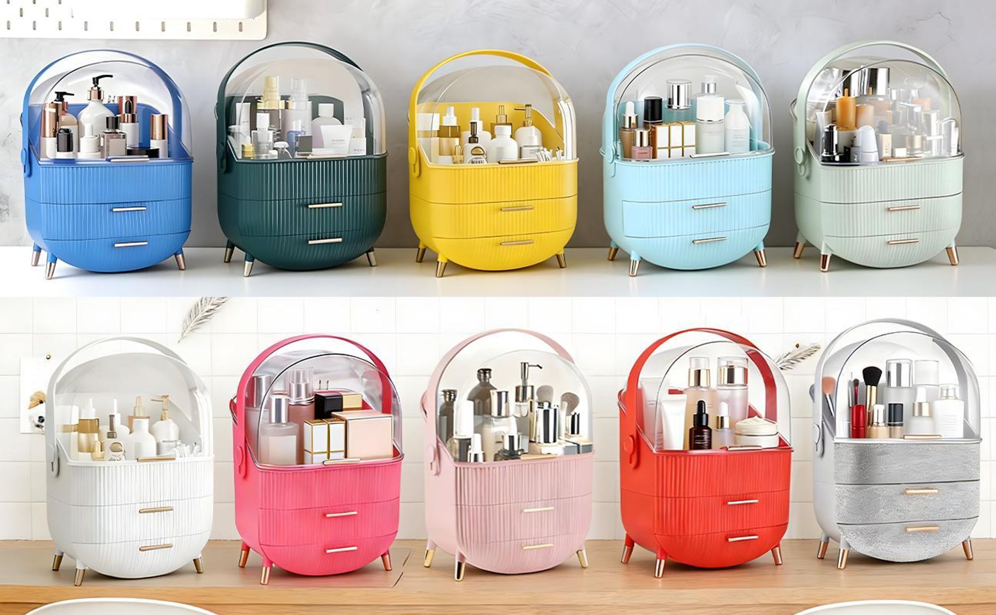ZMH Make-Up Organizer Kosmetikorganizer mit 2 Schubladen Aufbewahrungsbox(26x16x38 cm)für Kosmetik Lippenstifte Schlafzimmer Kommode Dunkelgrün
