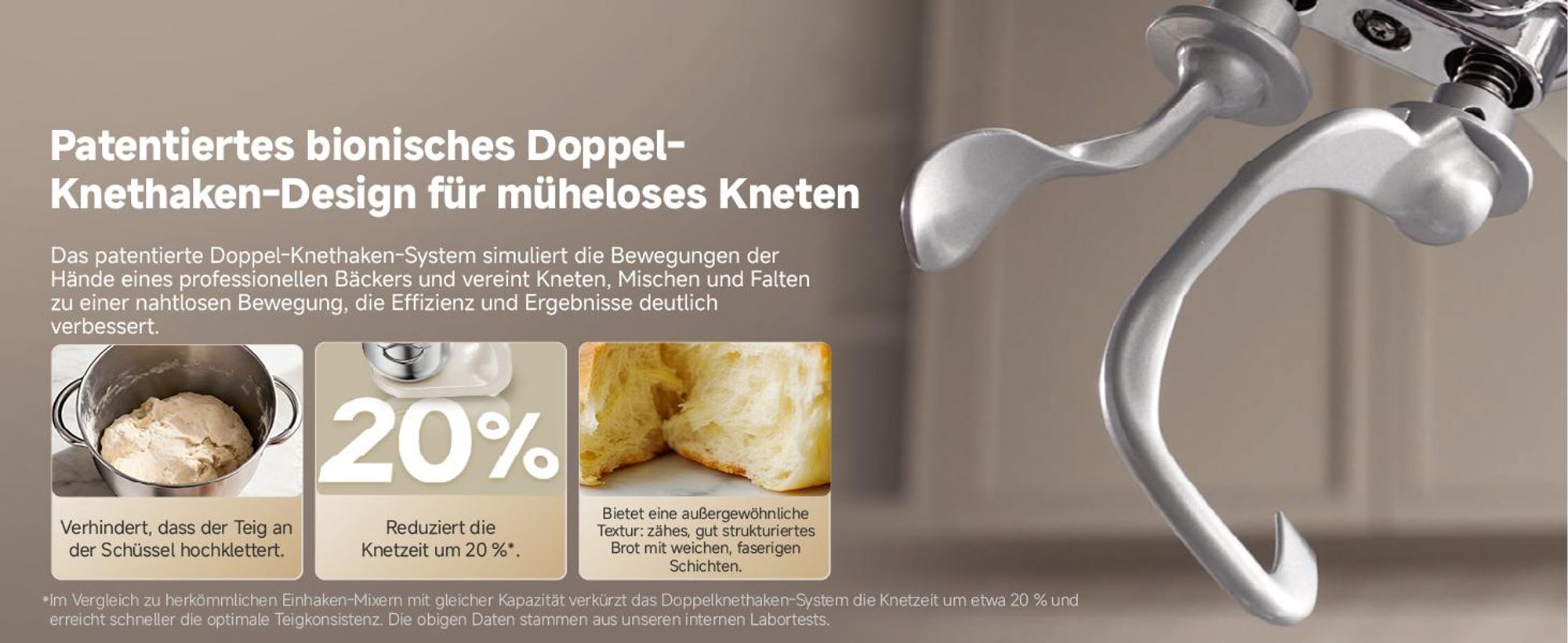 Dreame MX60 Standmixer mit patentiertem Doppelteighaken,leisem 800W,Intelligent Digitalanzeige,12 Geschwindigkeitsstufen,6-Liter Rührschüssel,creme