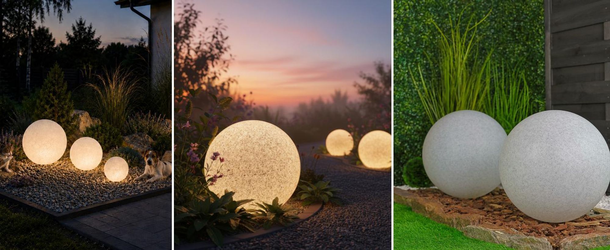 LUMILED Stein Kugelleuchte Außen 40cm Außenkugelleuchte Kugellampe Gartenkugel Außenleuchte Kugel Wegeleuchte IP44 E27 Fassung  Anschlusskabel 1,95m