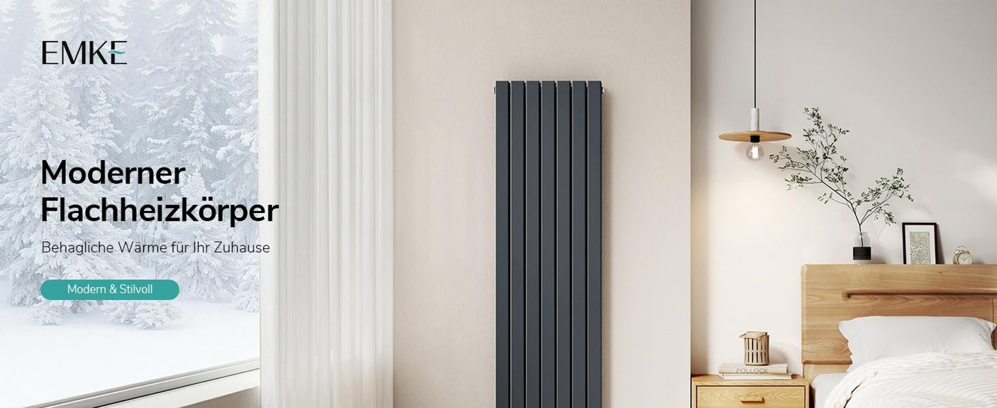 EMKE Heizkörper Flach 180 x 53,8 cm Doppellagig 1895 W Anthrazit Design Paneelheizkörper