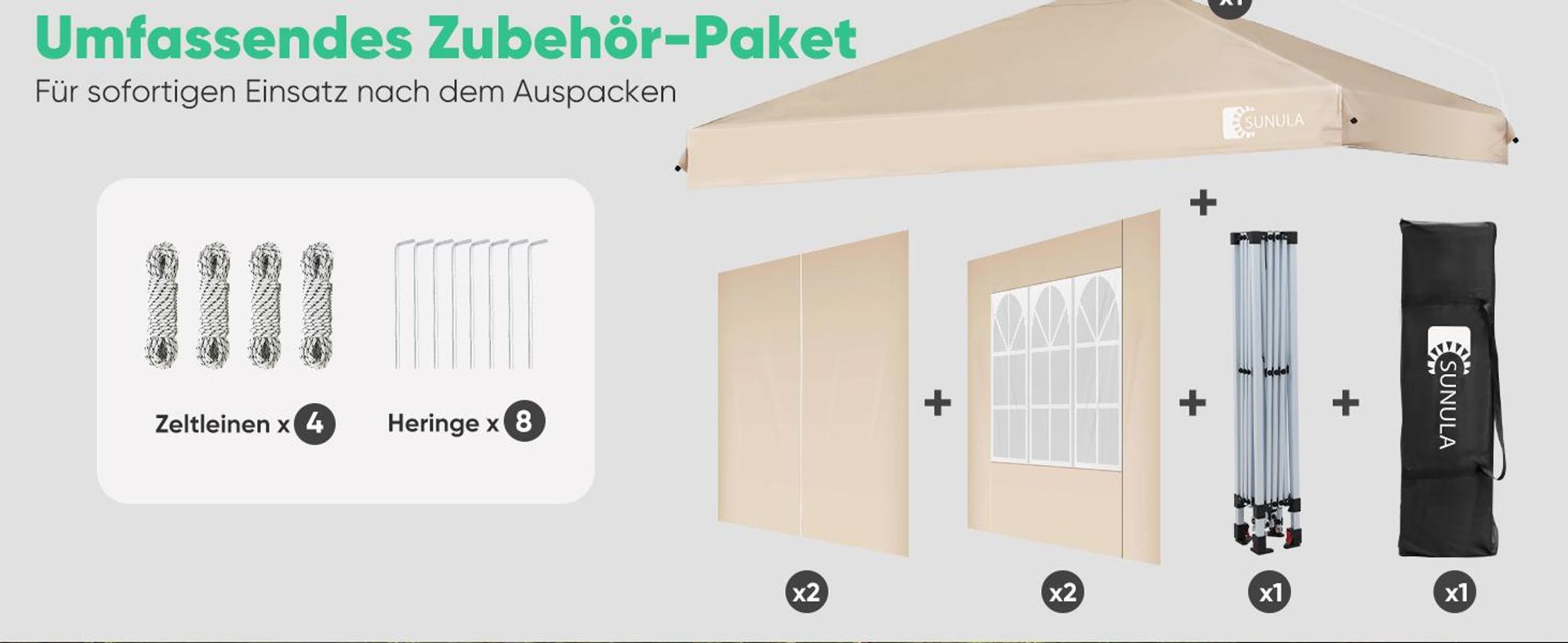 Sunula Faltpavillon 3x3 Gartenpavillon mit 4 seitenteilen wasserdicht, Taupe
