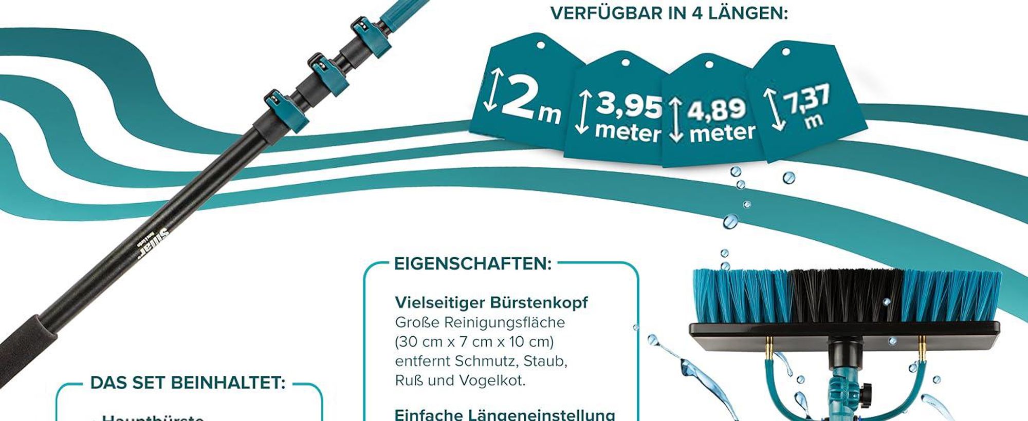 Teleskopische Reinigungsbürste 7 m – Ideal für Solaranlagen, Terrassenüberdachungen und Photovoltaik