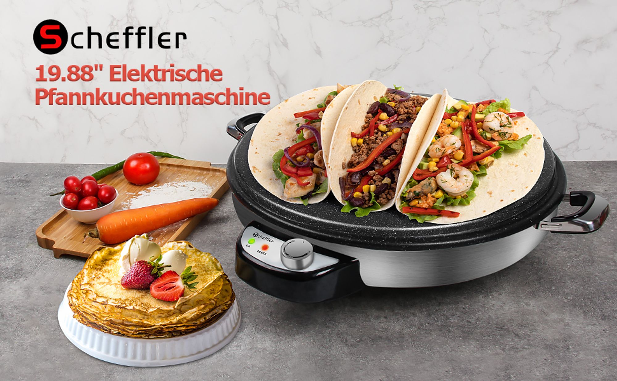 Scheffler Fladenbäcker Sac Tava Yufka Katmer Crepe Maker 2300W 50cm Antihaft Neu