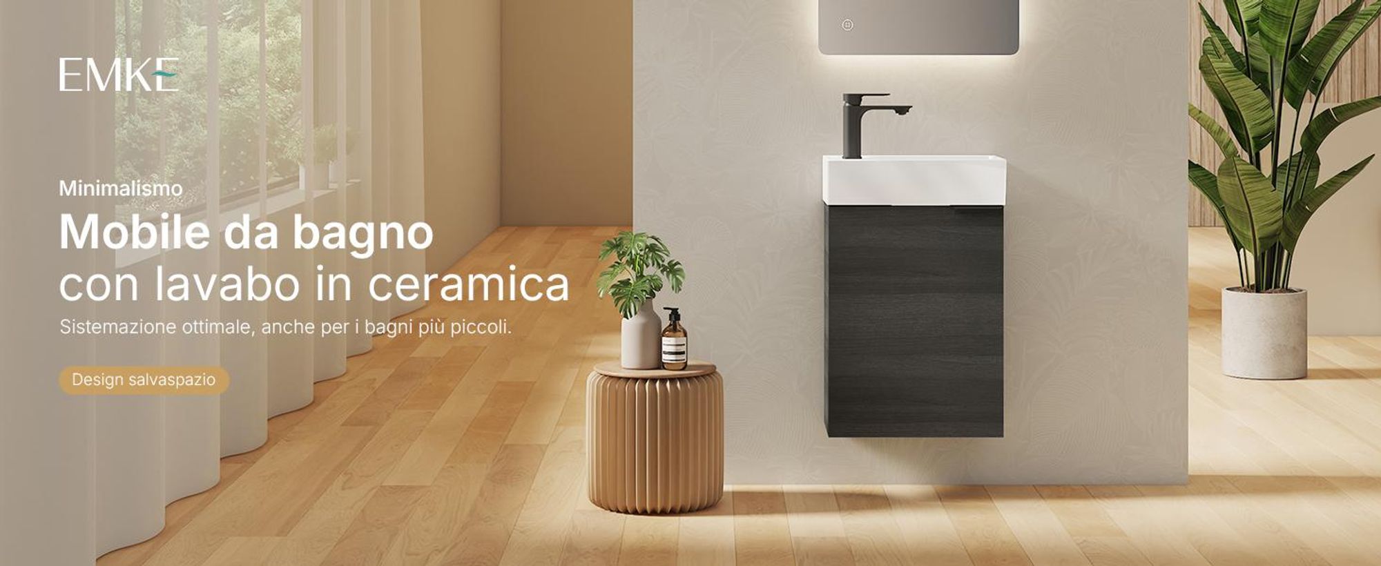 Set lavabo EMKE Mobiletto con lavabo in ceramica 417×240×646 mm sospeso, chiusura soft-close, grigio legno
