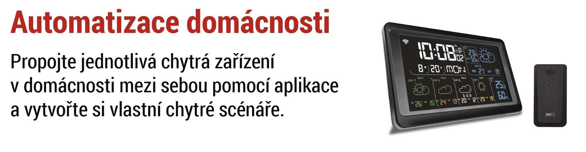 EMOS GoSmart Meteostanice WiFi s bezdrátovým venkovním čidlem a aplikací, barevný displej, předpověď na 5 dní; na bázi Tuya, Smartlife, adaptér