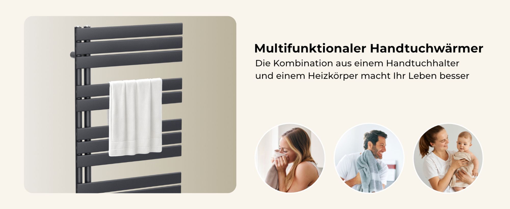 Heilmetz Elektrischer Badheizkörper 120x40 cm Anthrazit, 600W, Handtuchwärmer mit Thermostat & Timer, Flachpaneel