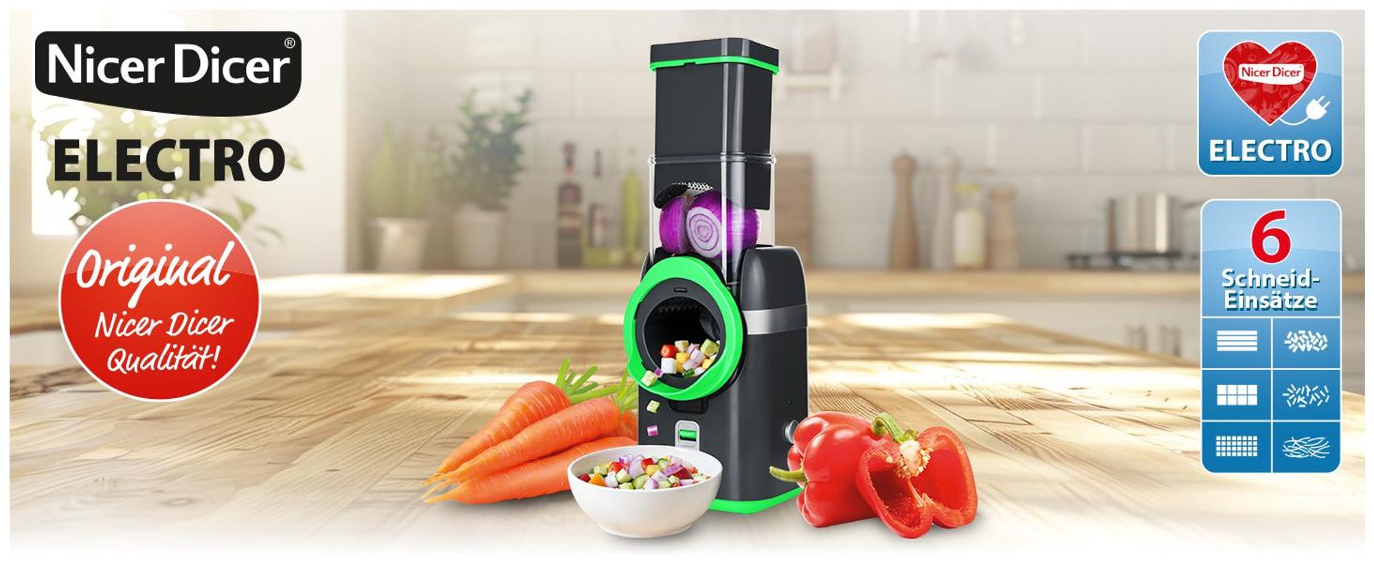 Nicer Dicer Electro Gemüseschneider Deluxe Set 32 tlg, elektrische Gemüsehobel für Würfel, Scheiben, Julienne, Küchenreibe Multizerkleiner