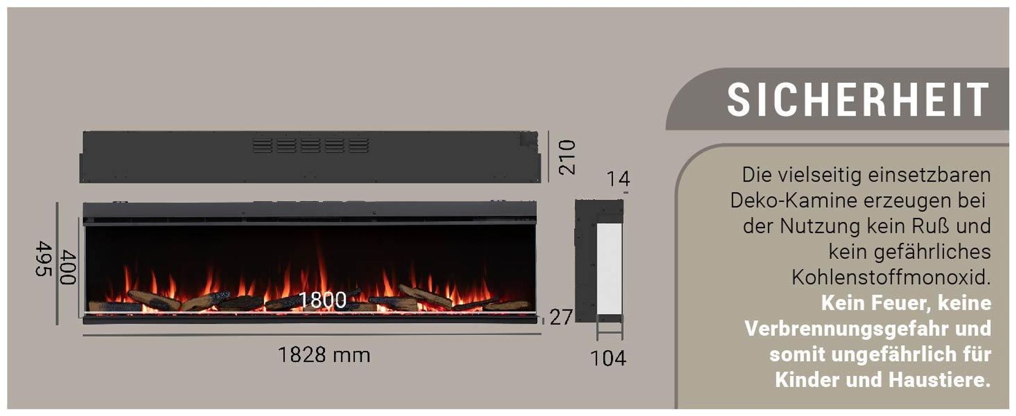 Elektrokamin Einbaukamin BALDERIA Athena 72 – Heizung bis 1500 W, schwarz