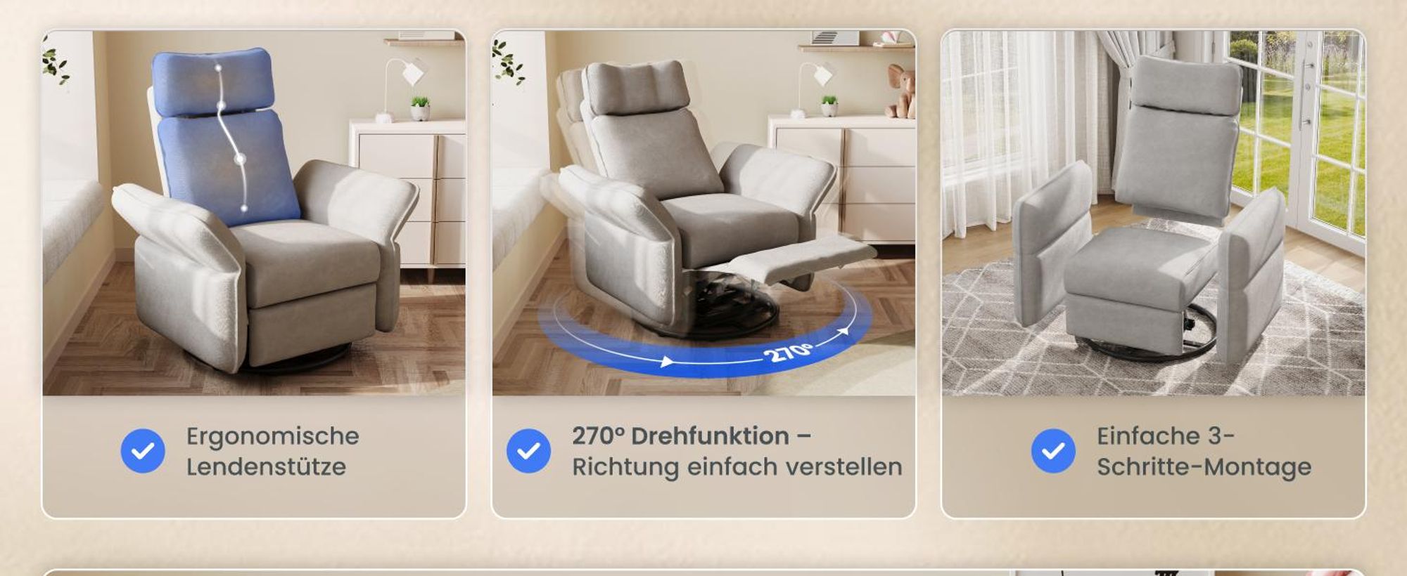 FLEXISPOT XR8 Cradle Elektrischer Relaxsessel mit Decke, Dreh- & Rockingfunktion, Fernsehsessel mit Liegefunktion, 3D-Kopfstütze, Grau