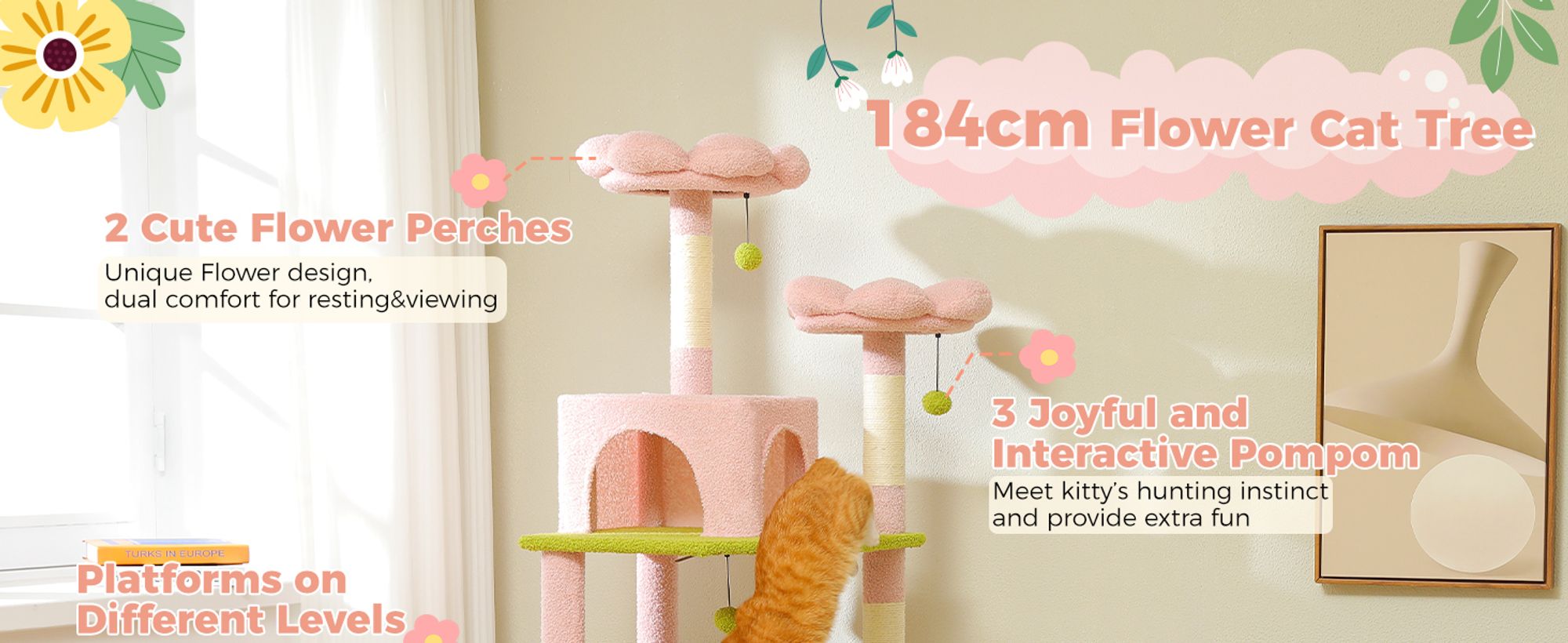PAWZ Road Kratzbaum Grosse Katzen Stabil, 184 cm Rosa