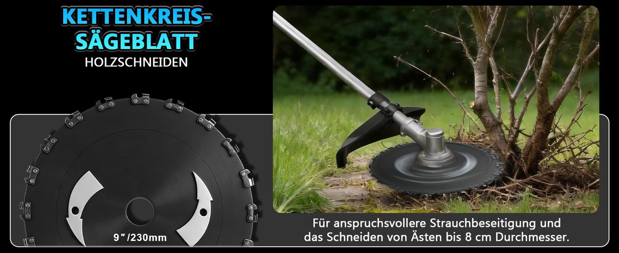 Rasentrimmer Zubehör -⌀150mm Unkrautbürste, ⌀230mm Kreissägeblatt, Bohrung 25,4mm Drahtbürste Stahlbürste Wildkrautbürste für Freischneider Motorsense