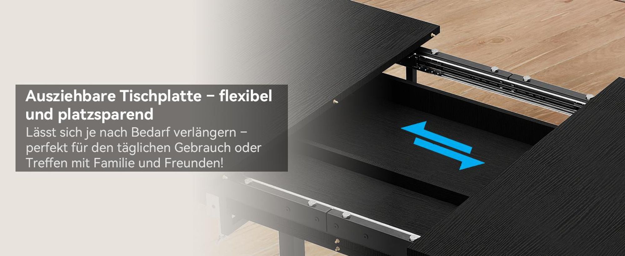 Puluomis Ausziehbarer Esstisch 110-149 cm verstellbar, mit Stauraum MDF Platte, inklusive verstellbaren Füßen für 4-8 Personen schwarz