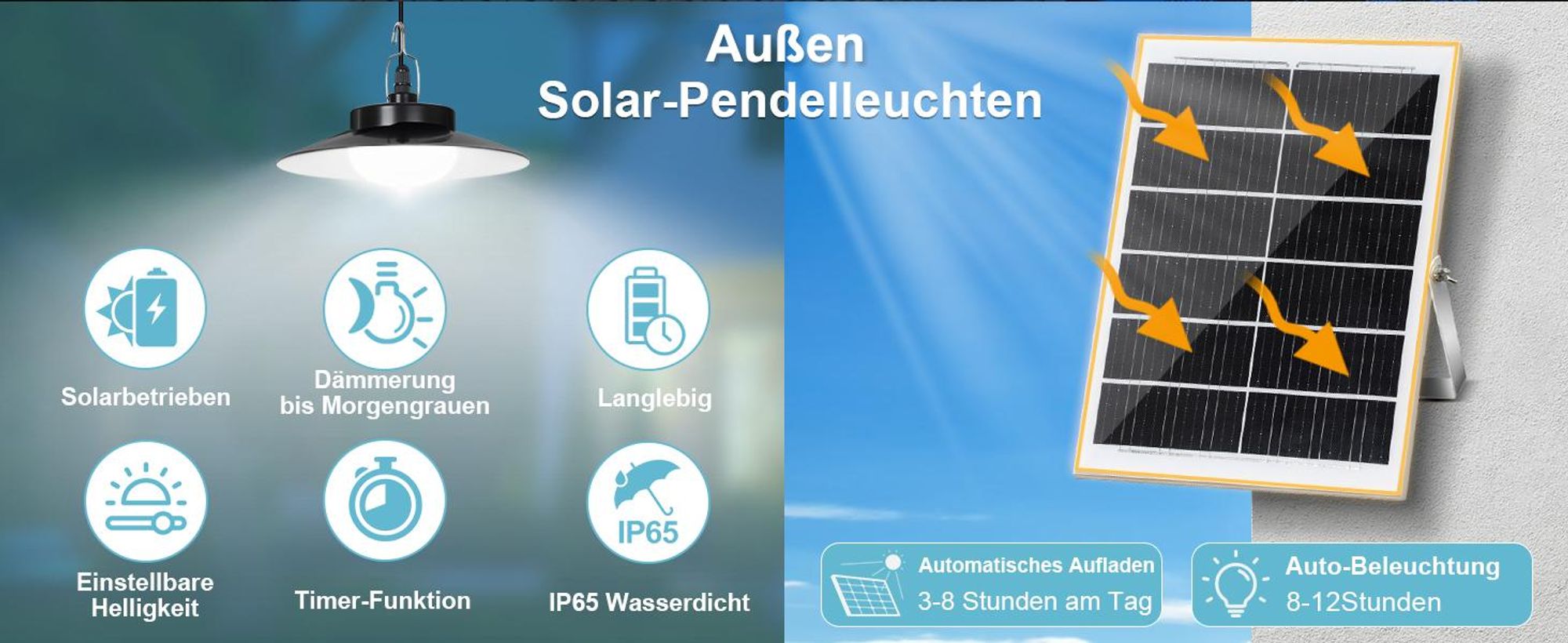 Außen Solarlampe 5 Beleuchtungsmodi mit Bewegungssensor und Fernbedienung Wasserdicht Solar Pendelleuchte Solarleuchte, Weiß, 4 Lampe