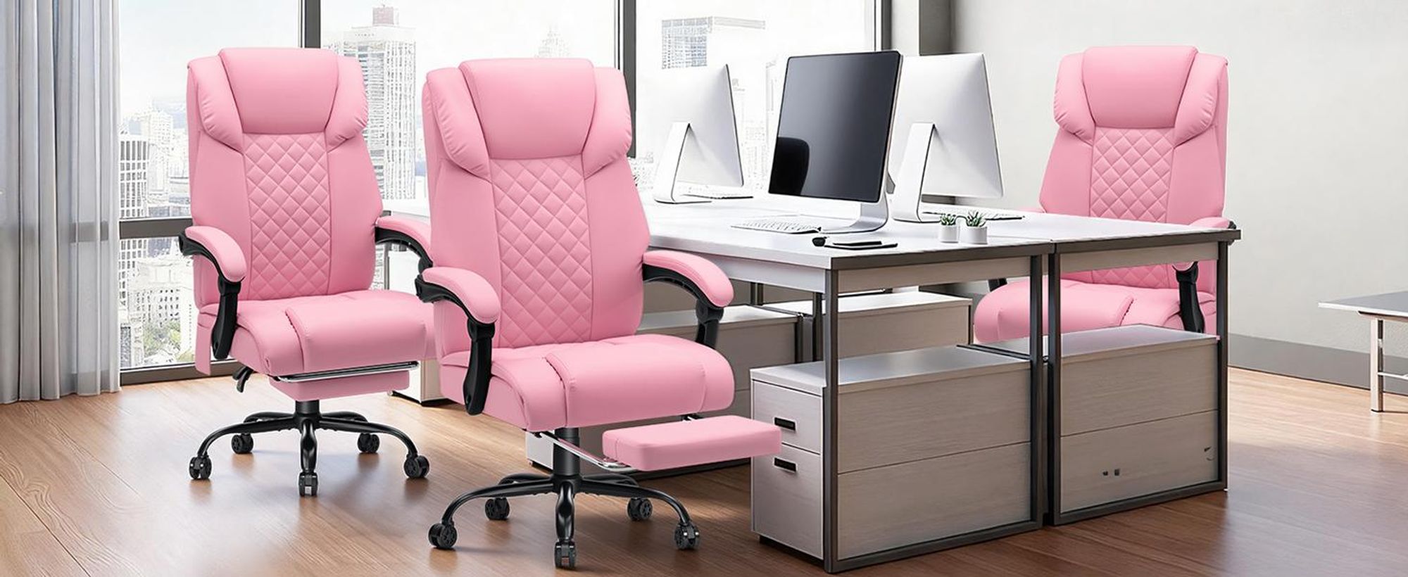 HOFFREE Massage-Bürostuhl mit Wärme & 7 Vibrationspunkten, 180° neigbar, Fußstütze, 200 kg Tragkraft, Chefsessel für große Personen, Pink