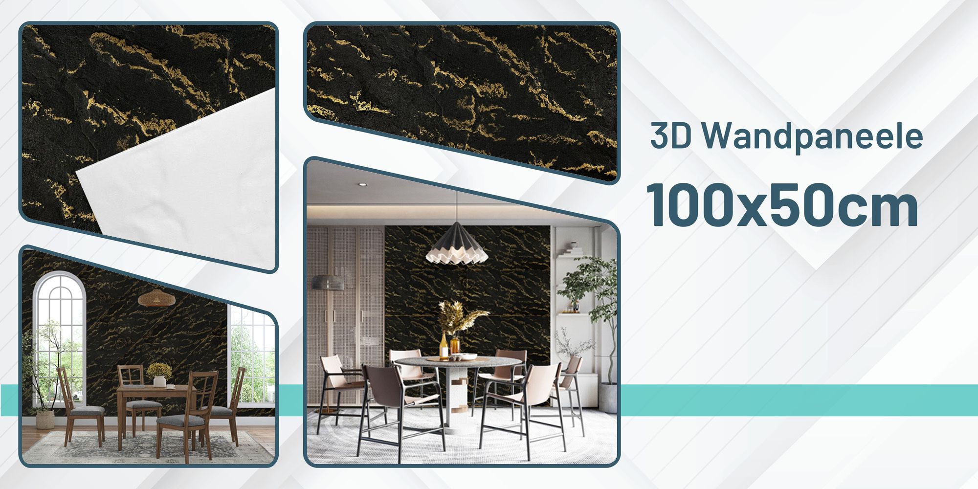 DECCART | 3D-Deckenplatten | Schwarz-goldene Wandpaneele | Boulder | Felsimitation | 100x50cm | 0,5m2
