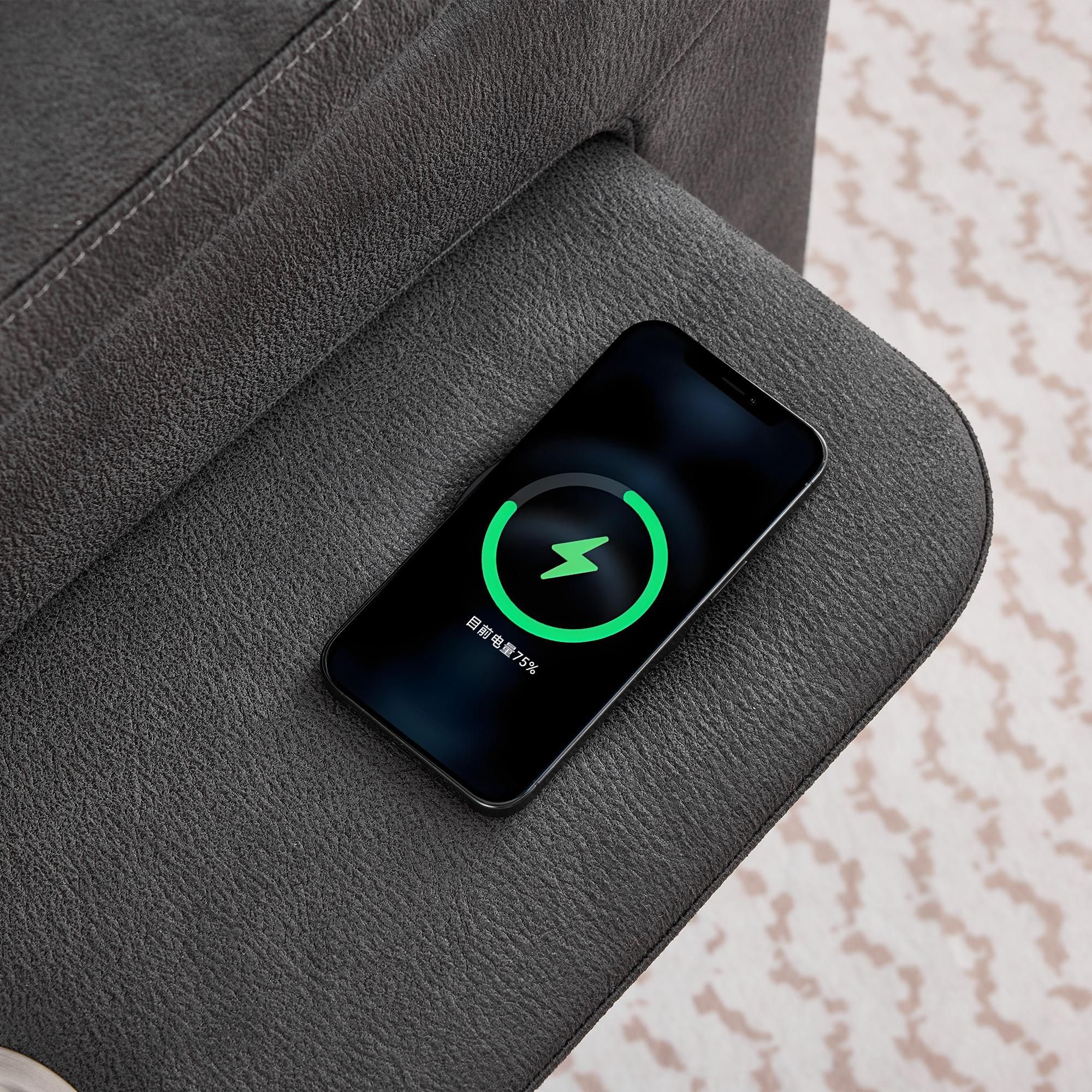 Merax Massagesessel, Elektrischer Fernsehsessel mit Massagefunktion, Wärmefunktion, Liegefunktion, Fußstütze, Seitentaschen, Getränkehalter, USB, Grau