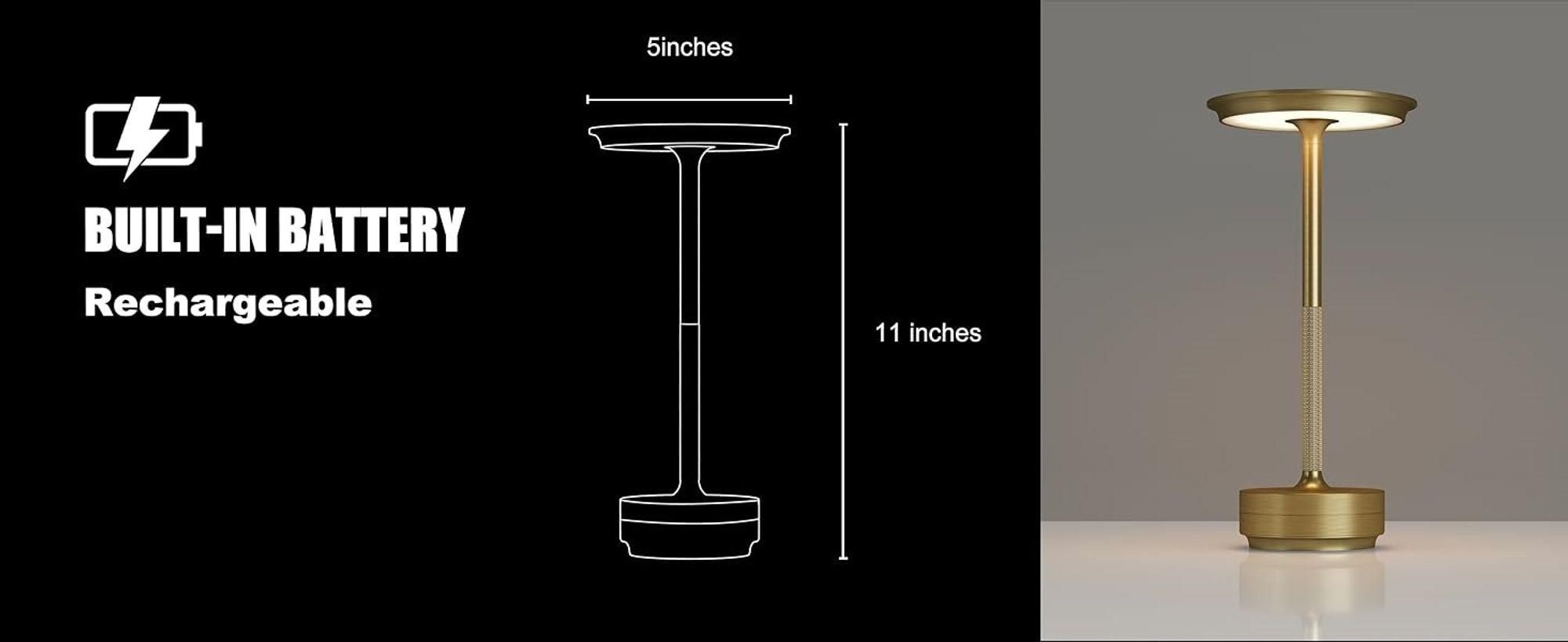 6er Set Kabellose Dimmbare LED Akku Tischleuchten, Touch Tischlampen, 3 Lichtfarben, Nachttischlampen für Wohnzimmer Schlafzimmer, Gold