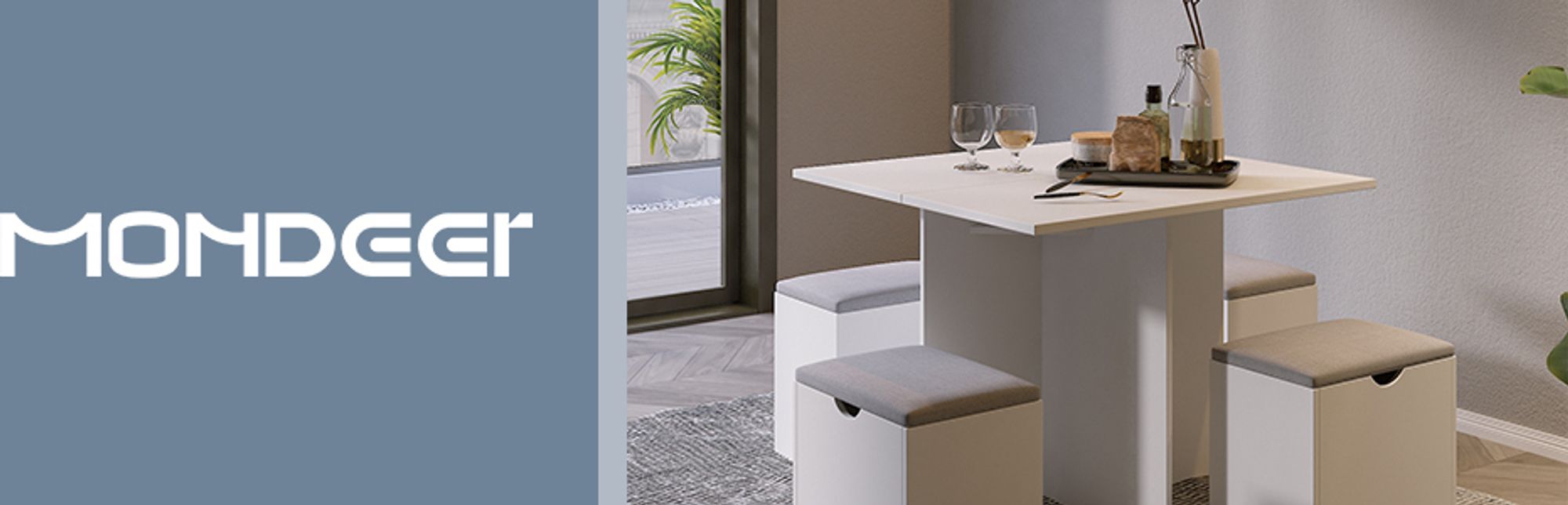 Mondeer 5-teilig Essgruppe Esstisch-Set Esszimmertisch mit Aufbewahrungshockern Weiche Kissen Sitzgruppe