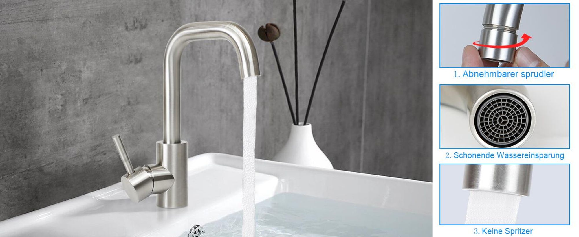 ZMH Wasserhahn bad Waschtischarmatur waschbecken - Armaturen Hochdruck Kaltwasserhahn mit Auslauf Höhe 100mm Armatur Edelstahl Mischbatterie für Badezimmer, Gebürsteter Nickel