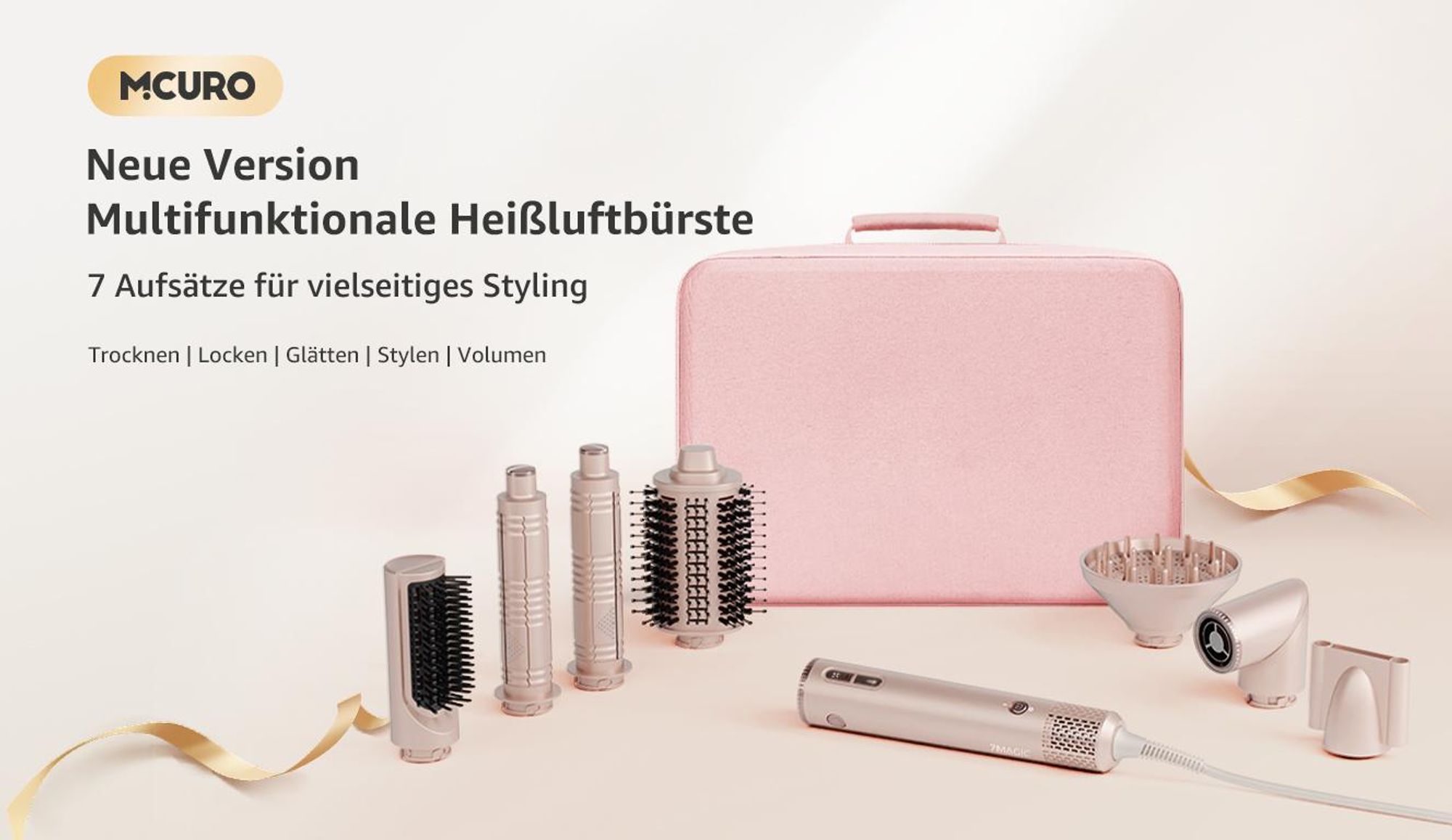 MCURO Warmluftbürste 7-in-1 Multihaarstyler 110000 U/Min,Lockenstab Auto-Wrap Ionen Föhn Airstyler,Hairstyler,Haartrockner,Lockenstab & Glätteisen,mit Reisebox