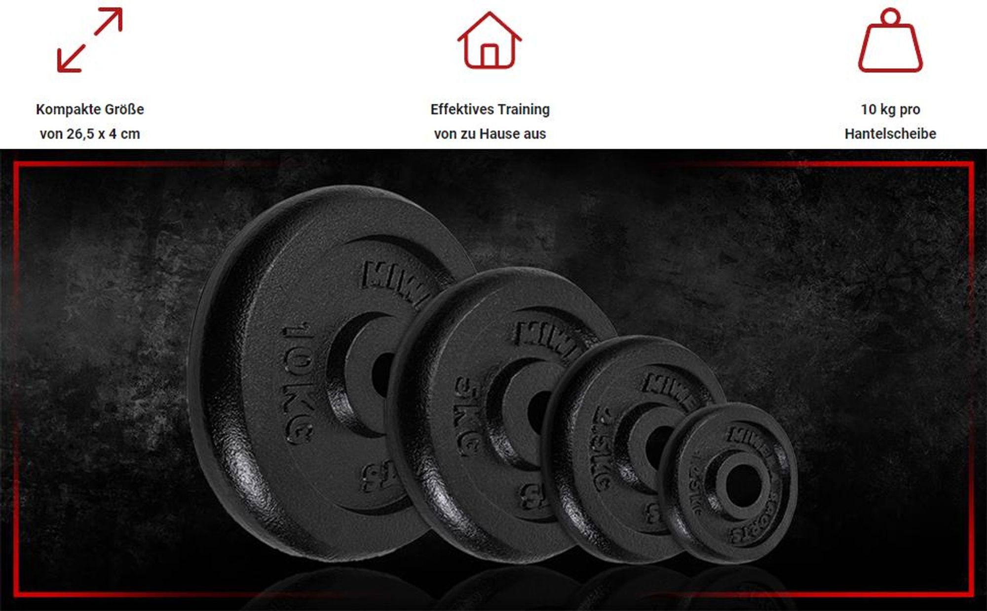 Miweba Sports Hantelscheiben Set | Gusseisen - Hantelgewichte - Gewichtsscheiben - Fitness Scheiben - Gewichte für Hantel - Ø30mm - Schwarz - 2x10 kg