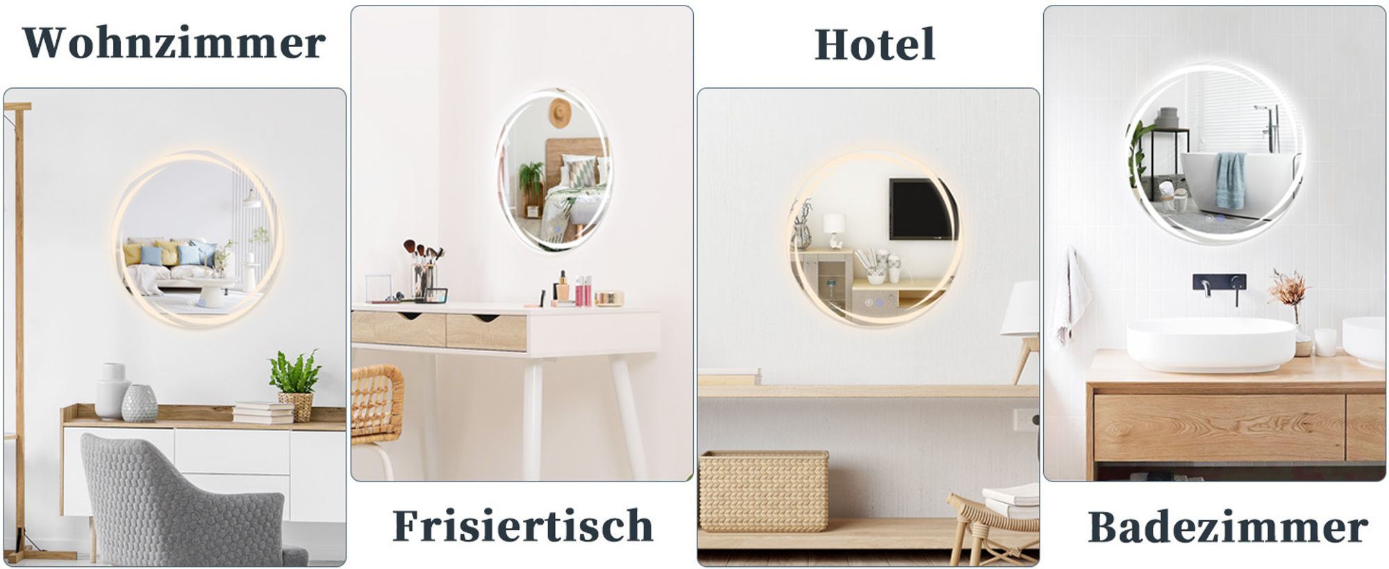 ZMH Badezimmerspiegel mit Beleuchtung Badspiegel Rund Runder 60cm LED Spiegel Touch Dimmbar Licht Beschlagfrei Rundspiegel Beleuchtet für Badezimmer