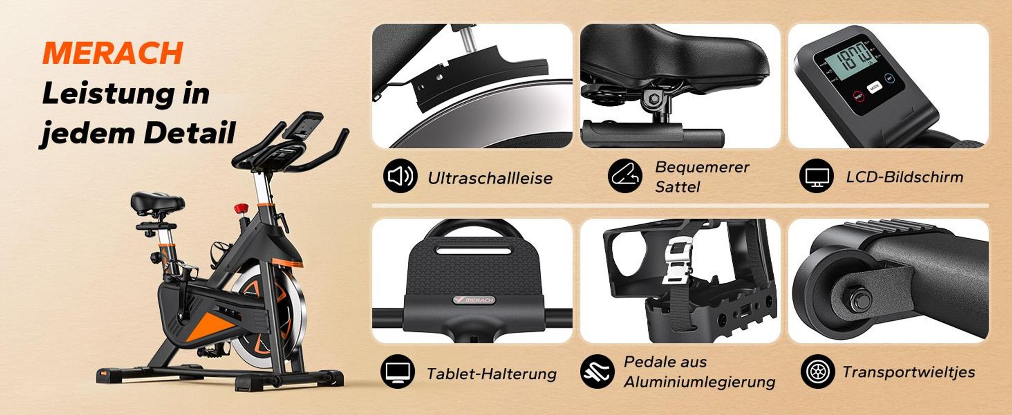 Leises Magnetischer Heimtrainer, Fitnessbike für Zuhause mit LCD, Tablet-Halter, 0–100 % Widerstand, kompatibel Kinomap/Zwift, verstellbar, bis 180 kg