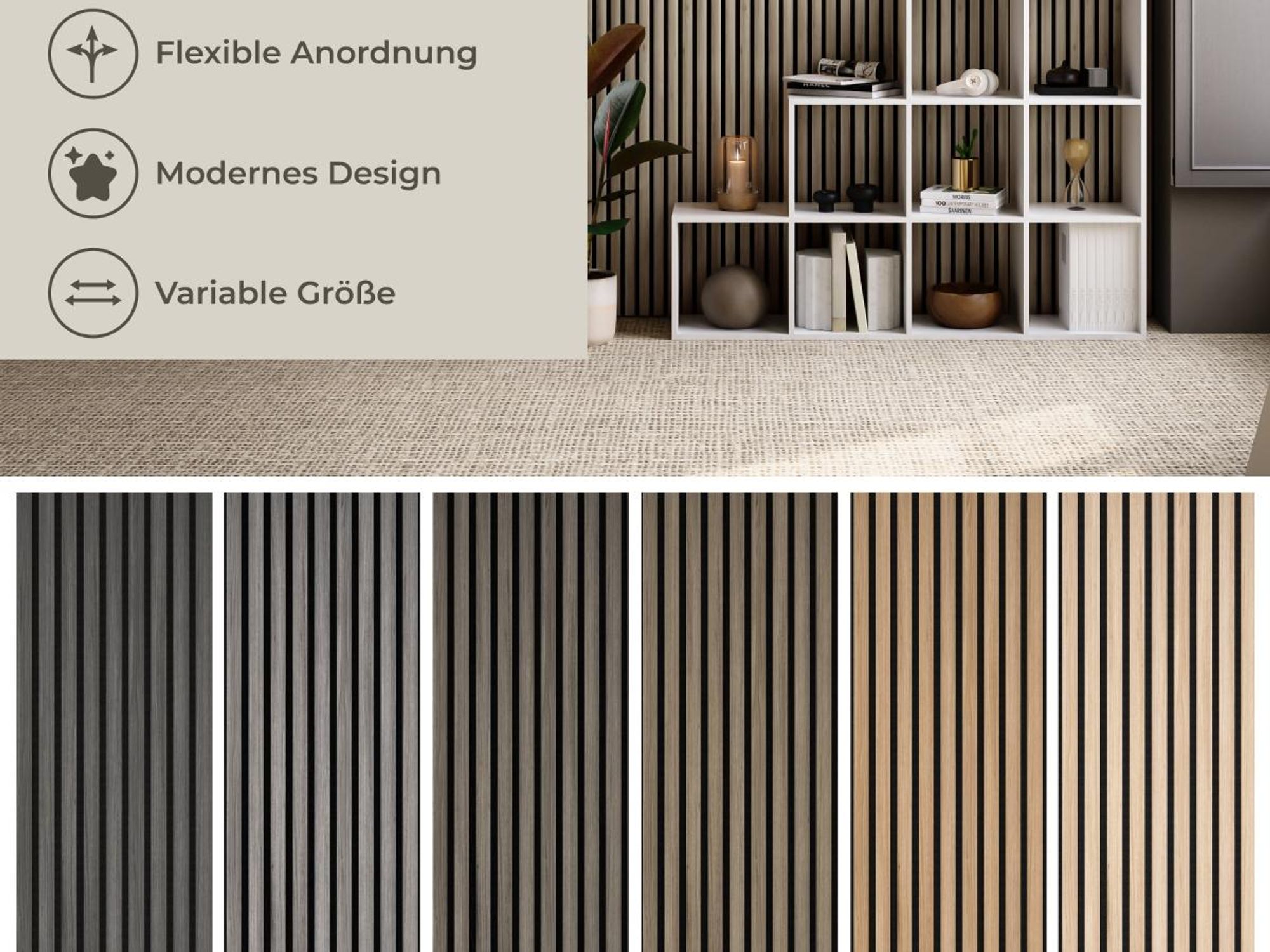 tectake® Akustikpaneele Sonic Wall Holzoptik in Eiche dunkel je 60 x 120 x 2,1 cm, Größe flexibel anpassbar