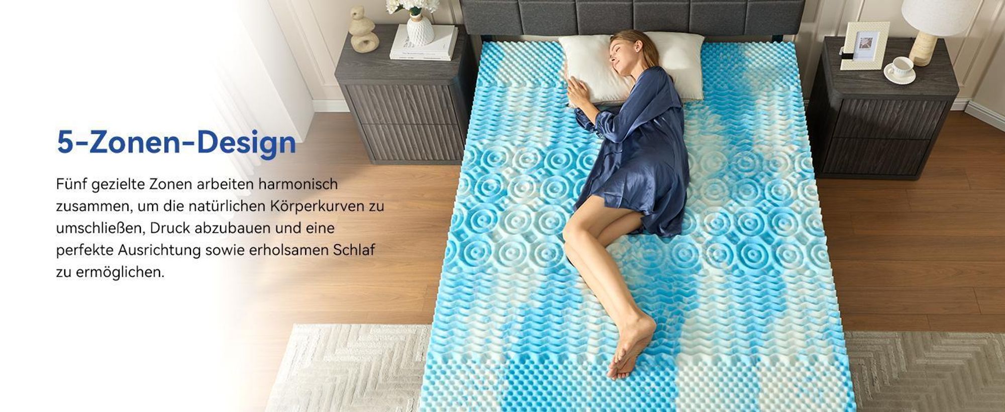 NicePlus Topper, 140x200x7cm, 5-Zonen Gel-Schaum - Für erholsamen Schlaf, 360° Mesh für alle Matratzen, H2/H3