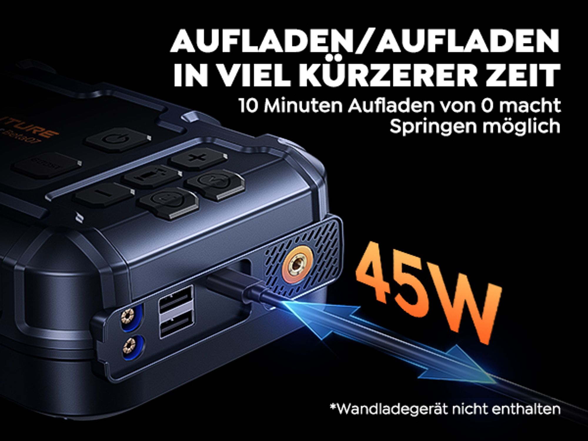 Buture Starthilfe Powerbank, 6000A Spitzenstrom, PD45W Schnellladung, Starter Powerbank Auto Starthilfe, Drei-in-Eins-Startnetzteil, Starthilf,BETA07