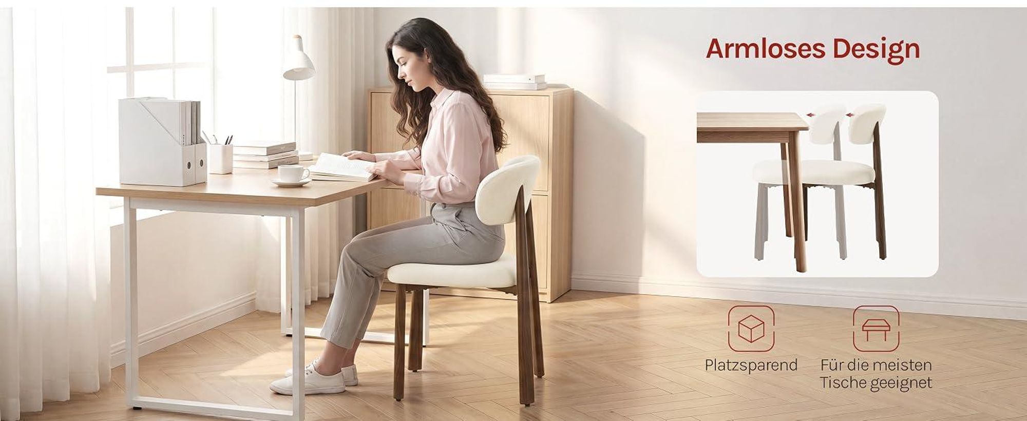 WOLTU Esszimmerstühle, Moderne gepolsterte Stühle mit Fester Rückenlehne, Beige