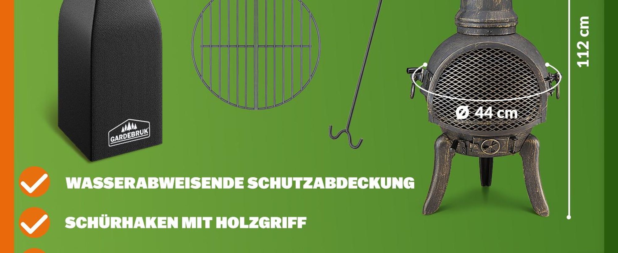 GARDEBRUK Terrassenofen Gusseisen 28kg Funkenschutz