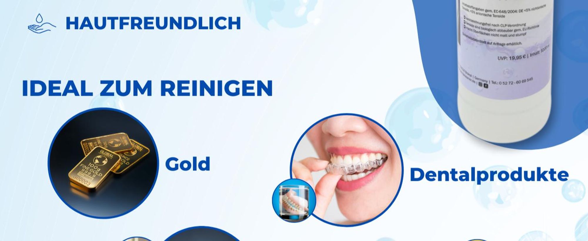 PandaCleaner Ultraschallreiniger für Ultraschallbad - 1000ml Konzentrat für Brillen & Dentalprodukte - Ultraschallreiniger